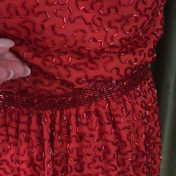 All beaded Elegant Red Wrap Dress, XS-S - Picture 13 of 14
